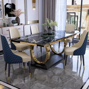 Portland Oval black & Gold Premium modern Marble Dining Table
