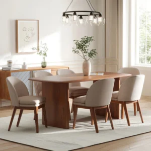 Ansh Teak Solid Wood Dining Set Cool Walnut Finish